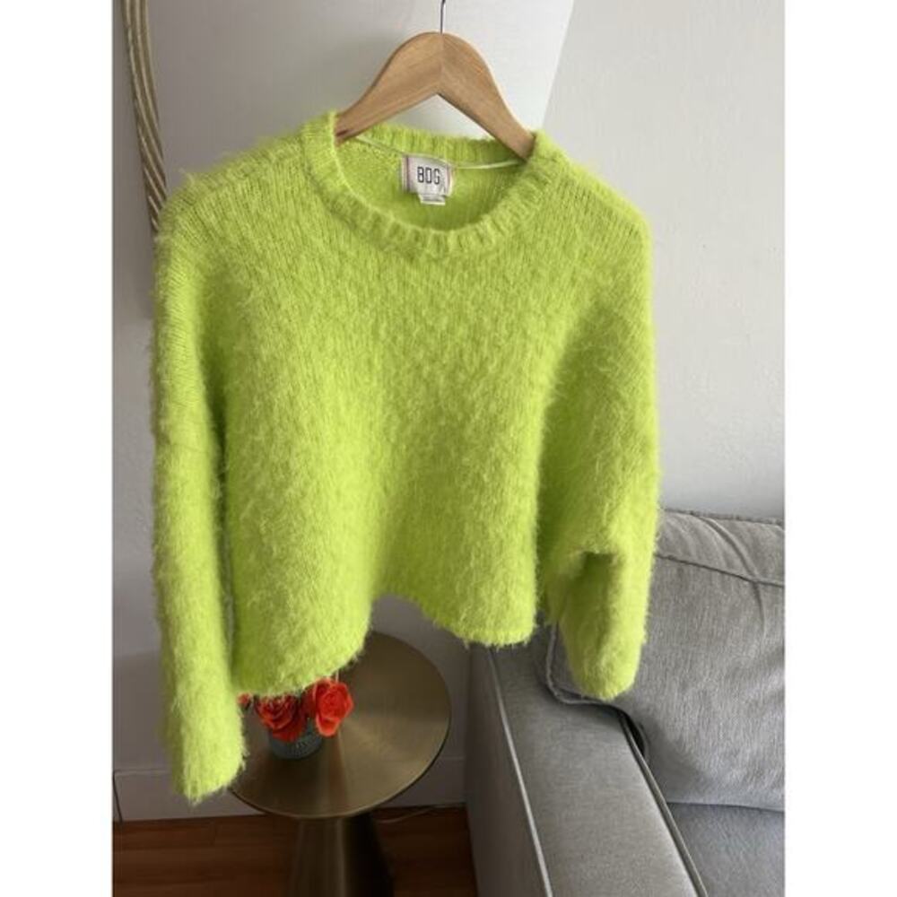 Urban Outfitters Lime Green Cropped Oversized Sweater Brushed Wool Blend